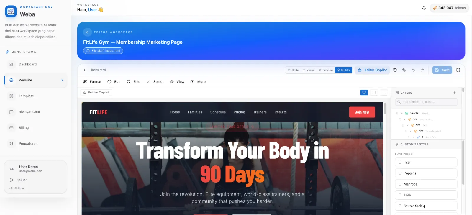 Weba: AI-Platform Website Builder